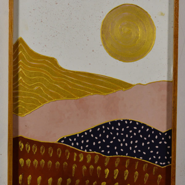 Abstract Art with Gold Lining : in Rustic wooden Frame 28 - 14  x 18 inches